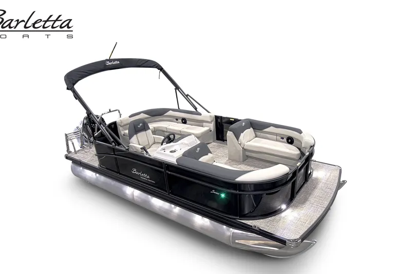 Slide: The Image of 2027 Barletta S20L pontoon boat with sleek design and spacious seating. - 14