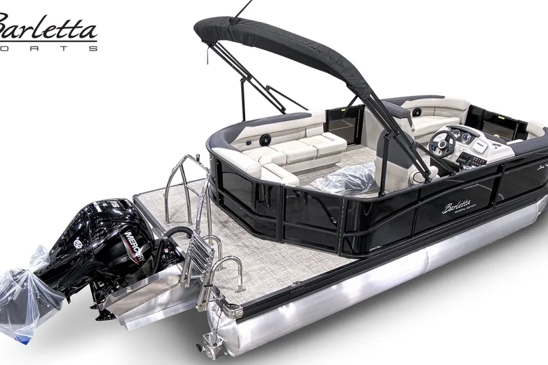 Slide: The Image of 2027 Barletta S20L pontoon boat with sleek design and modern features. - 15