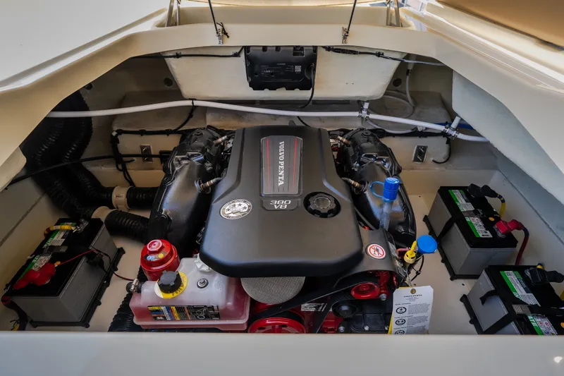Slide: The Image of Engine compartment of 2026 Chris-Craft Sportster 28, featuring Volvo Penta V8 engine. - 20