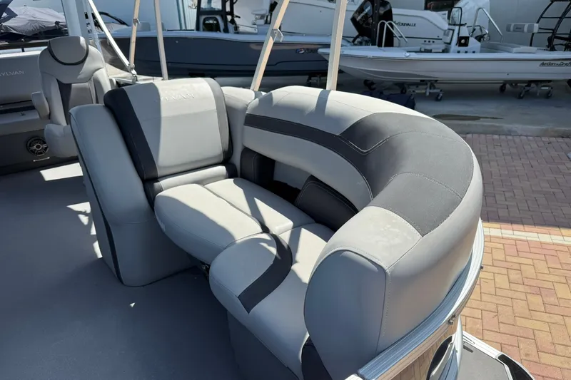 Slide: The Image of Luxurious seating on a 2022 Sylvan L3 DLZ pontoon boat, showcasing modern design and comfort. - 24
