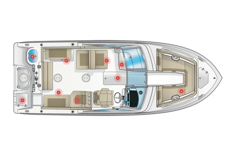 Slide: The Image of Manufacturer Provided Image: Top view of 2022 Sailfish 245 DC boat layout with seating and storage areas. - 25