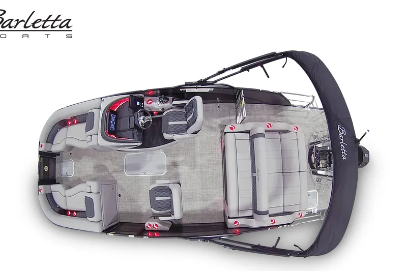 Slide: The Image of Top view of 2027 Barletta L23U pontoon boat with spacious seating and modern design. - 15