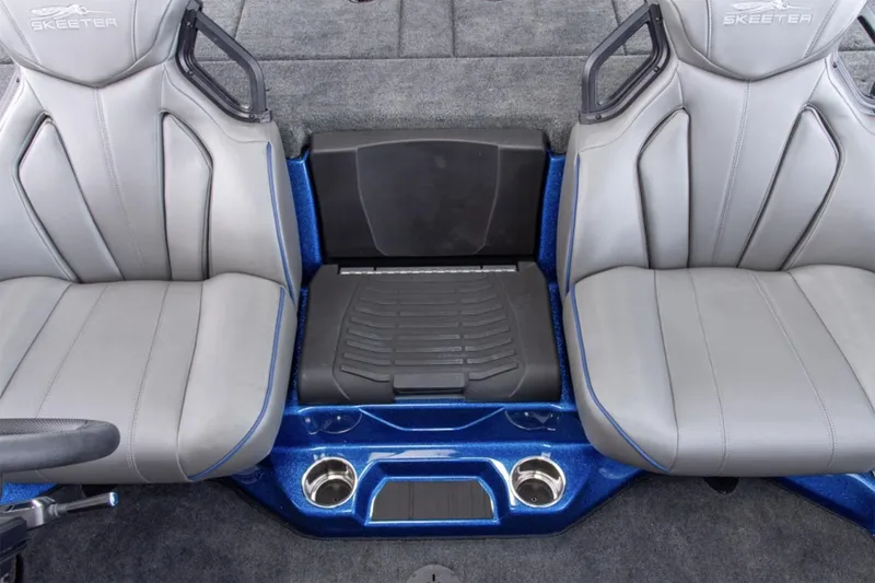 Slide: The Image of Manufacturer Provided Image: 2025 Skeeter ZXR19 boat interior with gray seats and blue accents. - 27
