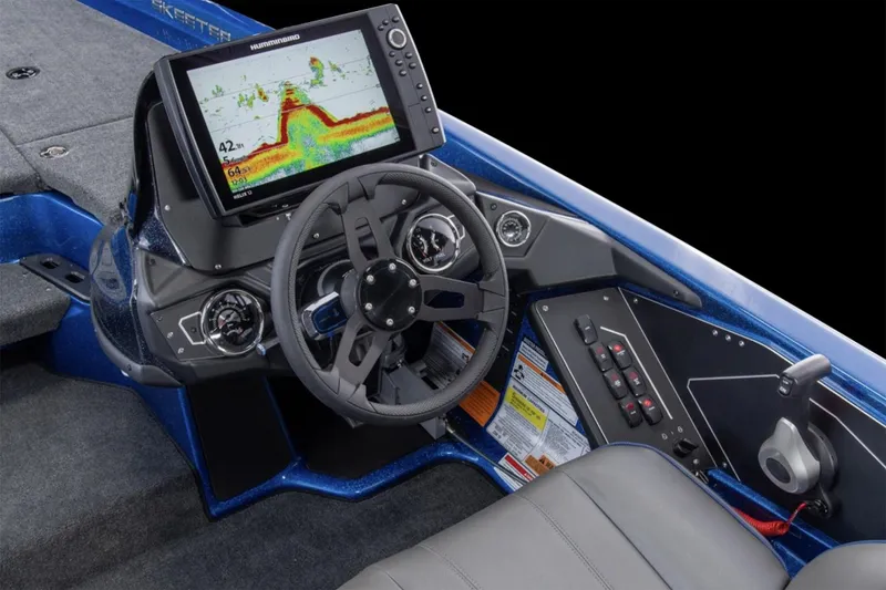 Slide: The Image of Manufacturer Provided Image: 2025 Skeeter ZXR19 boat dashboard with advanced navigation system and ergonomic steering wheel. - 25