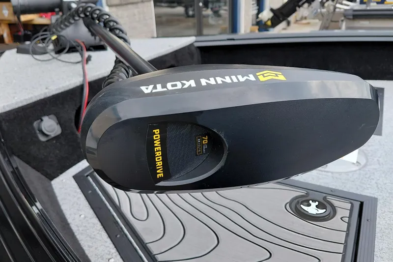 Slide: The Image of Minn Kota PowerDrive motor on 2026 Smoker Craft Excursion 166 SC boat deck. - 16