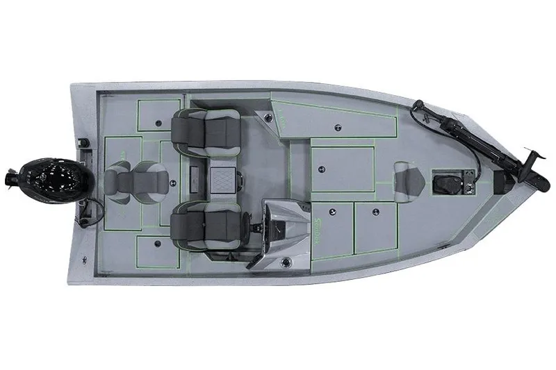 Slide: The Image of Manufacturer Provided Image: Top view of 2026 Xpress H18 boat with seating and storage compartments. - 13
