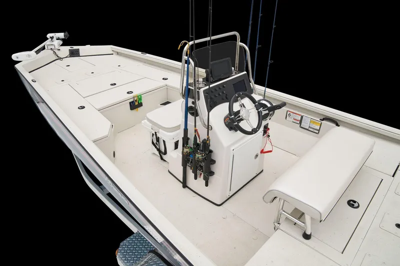 Slide: The Image of The image shows a 2024 Ranger RB210 boat with a central console and fishing rods. - 45