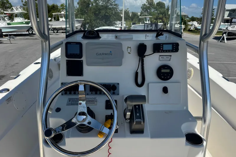 Slide: The Image of 2017 Sea Born LX22 Center Console boat dashboard with Garmin navigation system. - 8