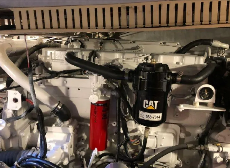Slide: The Image of Engine room of a 2000 Sabreline 47 with a CAT engine. - 25