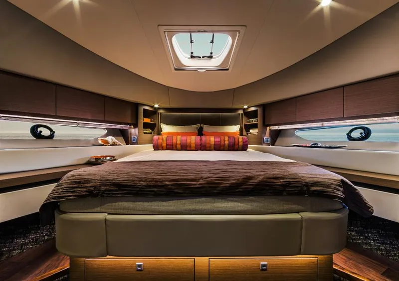 Slide: The Image of Manufacturer Provided Image: Luxurious bedroom interior of 2014 Sea Ray 510 Fly yacht with modern design. - 13