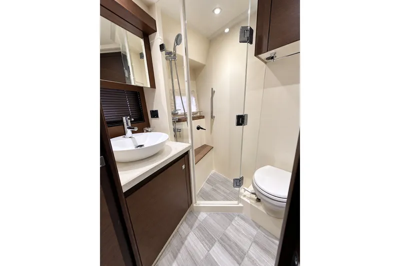 Slide: The Image of Luxurious bathroom interior of 2014 Sea Ray 510 Fly yacht with modern fixtures. - 33