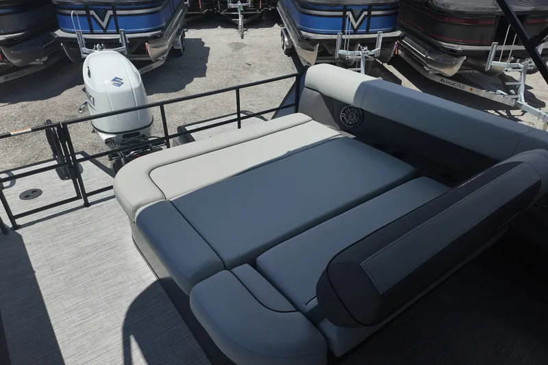 Slide: The Image of Luxurious seating on 2027 Viaggio x20u pontoon boat with Suzuki outboard motor. - 15