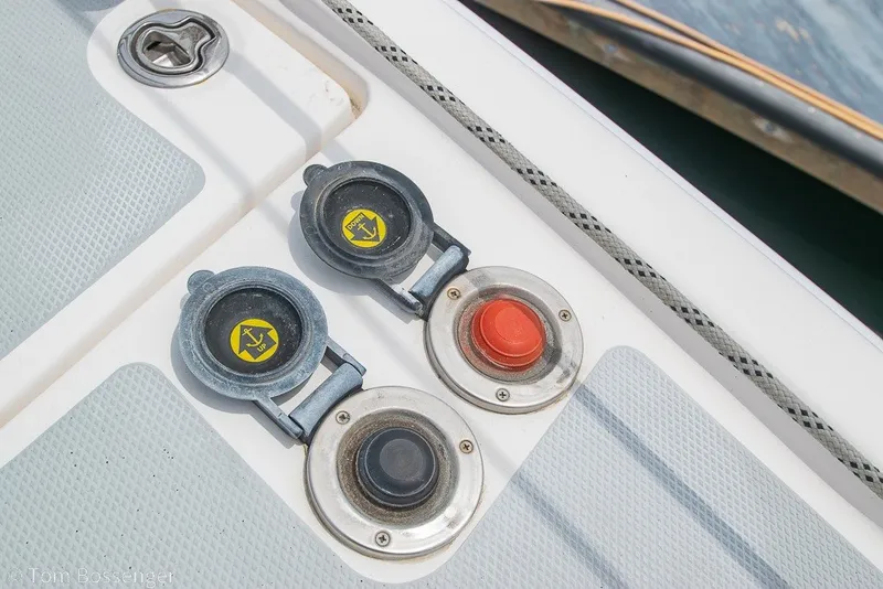 Slide: The Image of Control panel on a 2007 Hunter 41 Aft Cockpit sailboat deck. - 47