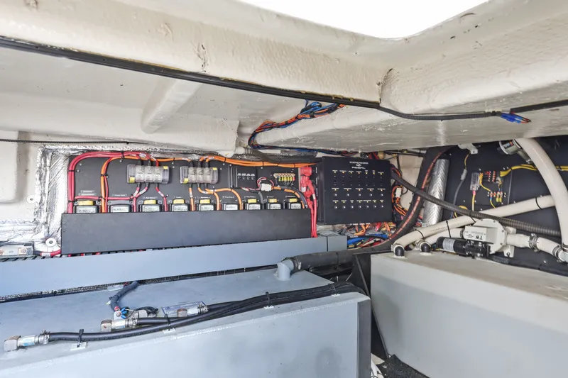 Slide: The Image of Electrical system of a 2021 Regal 38 XO boat, showcasing wiring and components. - 48