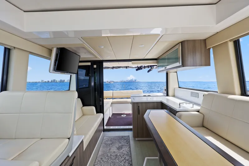 Slide: The Image of Luxurious interior of 2021 Regal 38 XO yacht with ocean view and modern amenities. - 25