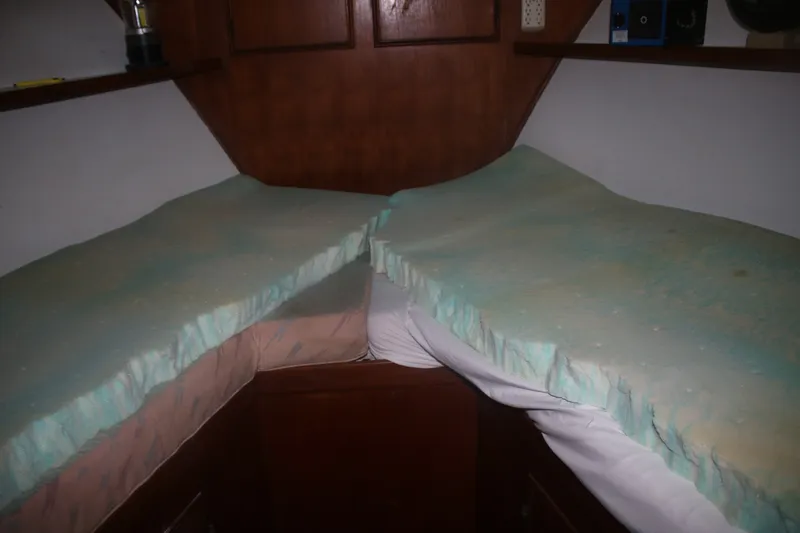 Slide: The Image of Interior cabin of 1981 Marine Trader 48 Trawler with foam mattresses. - 37