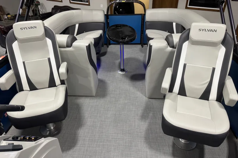 Slide: The Image of Luxurious interior of 2026 Sylvan X5 CLZ boat with plush seating and modern design. - 9