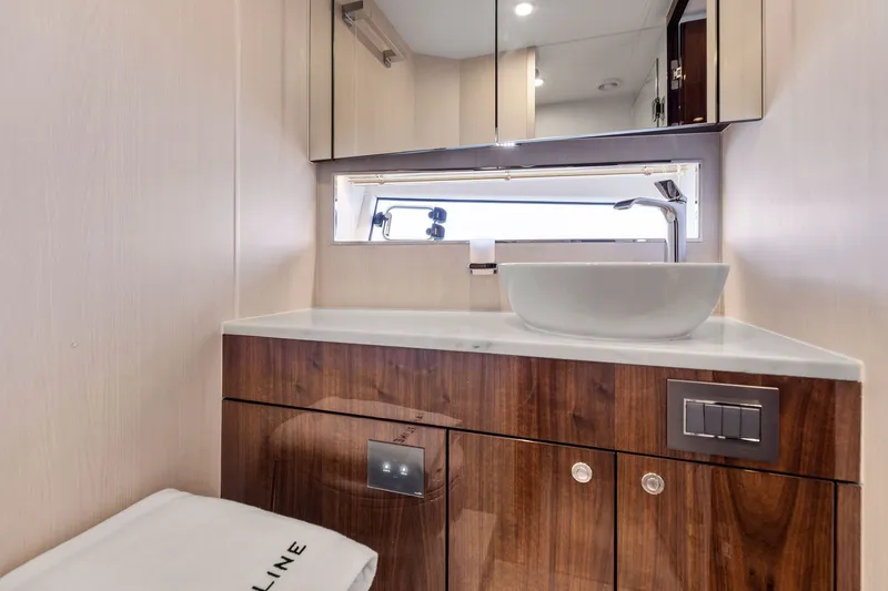 Slide: The Image of Luxurious bathroom interior of 2024 Fairline Phantom 65 yacht with modern fixtures. - 46