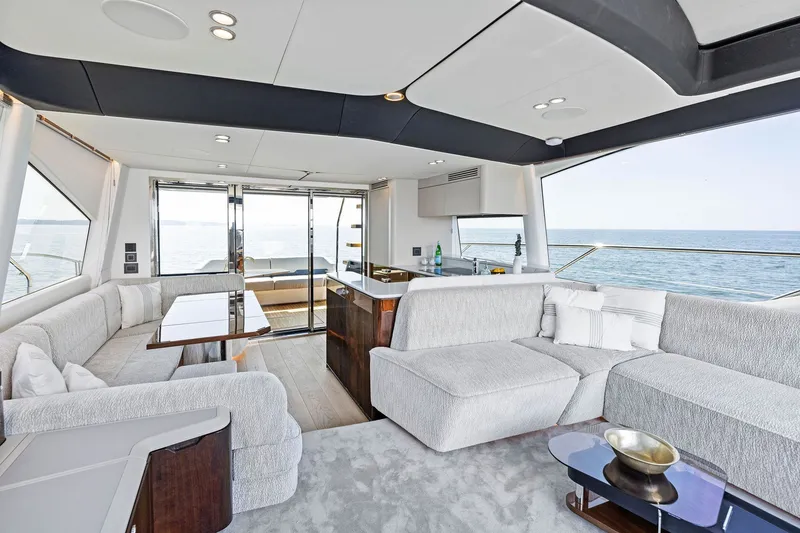 Slide: The Image of Luxurious interior of 2024 Fairline Phantom 65 yacht with ocean view. - 20