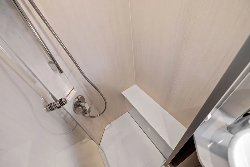 Slide: The Image of Modern shower area in 2024 Fairline Phantom 65 yacht bathroom. - 40