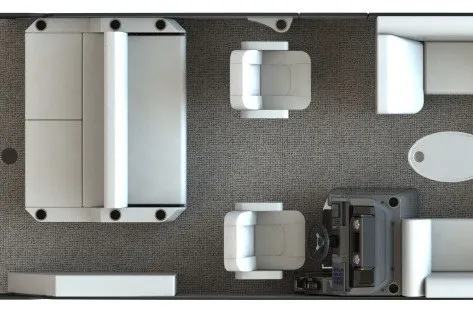 The Image of Top view of 2027 Sylvan X1 ULZ interior layout with seating and helm. - 1