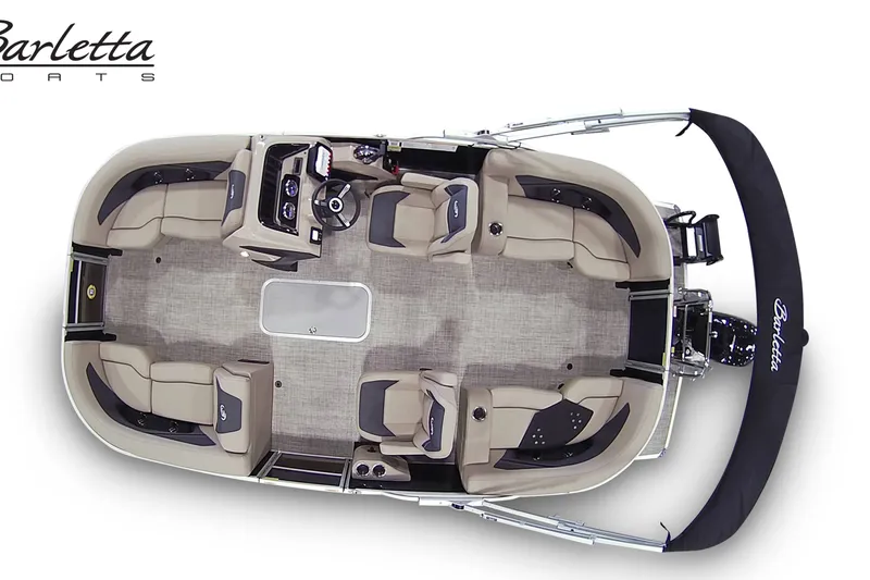 Slide: The Image of Top view of 2027 Barletta ARIA 20QC pontoon boat with spacious seating and modern design. - 6