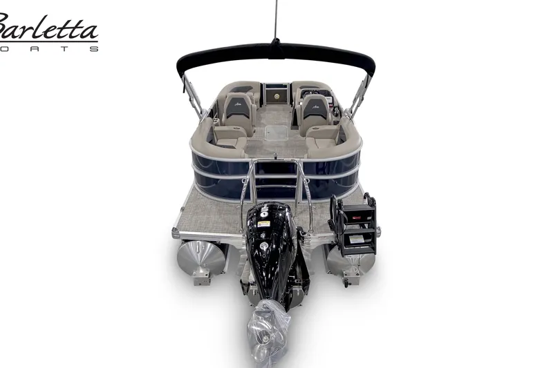 Slide: The Image of 2027 Barletta ARIA 20QC pontoon boat, rear view with seating and motor. - 5