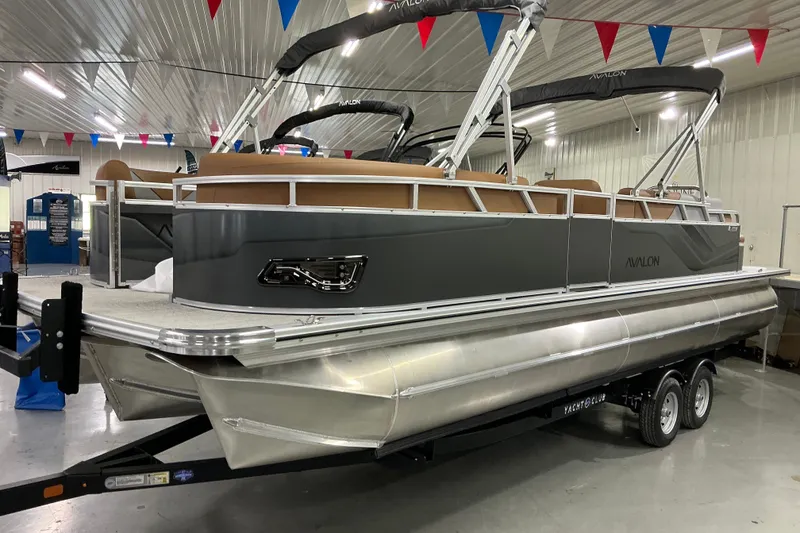 The Image of 2027 Avalon Venture 85 Cruise Rear Bench pontoon boat in showroom. - 6
