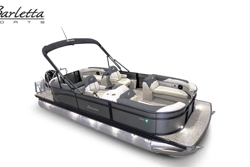 Slide: The Image of 2027 Barletta SANZA 22QC pontoon boat with sleek design and spacious seating. - 2