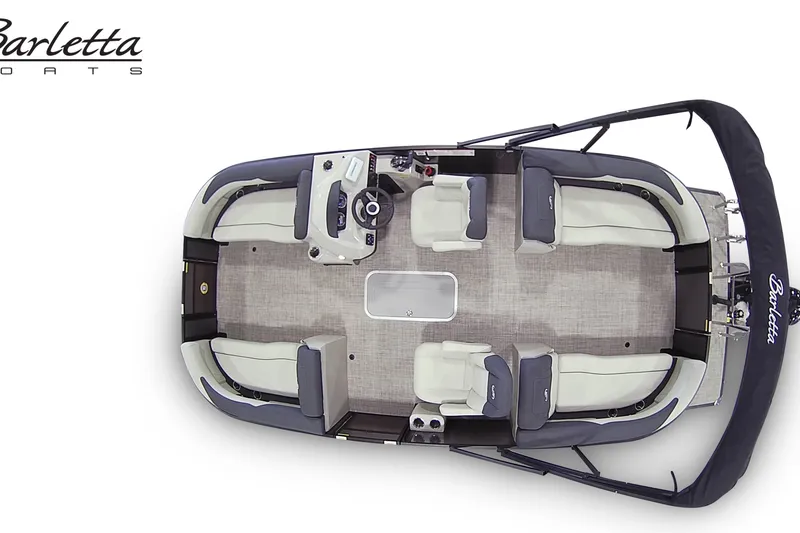 Slide: The Image of Top view of 2027 Barletta SANZA 22QC pontoon boat with spacious seating layout. - 7