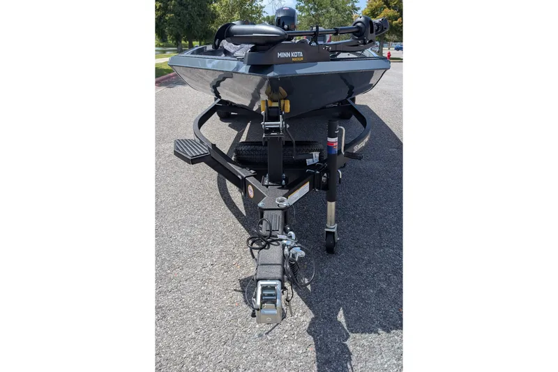 Slide: The Image of 2027 Ranger RT198P boat on trailer, featuring Minn Kota trolling motor. - 8