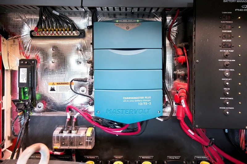 Slide: The Image of Electrical system of 2025 Regal 42 Grande Coupe featuring Mastervolt battery charger. - 34