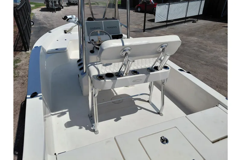 Slide: The Image of 2020 Cobia 21 Bay boat interior with steering console and seating. - 36