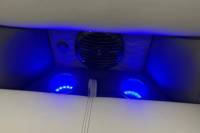 Slide: The Image of Interior of 2026 Bentley Pontoons Elite 223 Swingback with blue LED cup holders. - 10