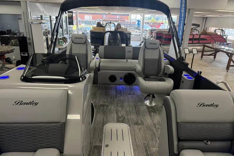 Slide: The Image of 2026 Bentley Pontoons Elite 223 Swingback interior with luxurious seating and modern design. - 4