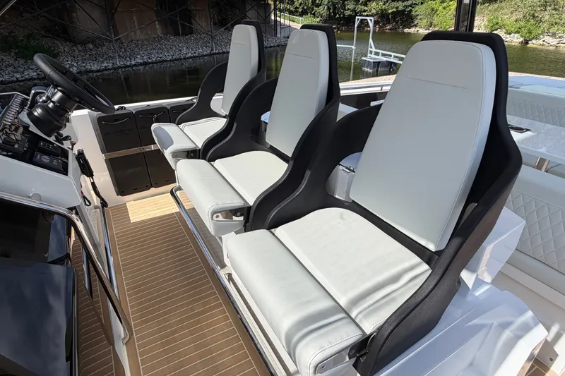Slide: The Image of Luxury seating on 2027 De Antonio Yachts D32, featuring sleek design and premium materials. - 12