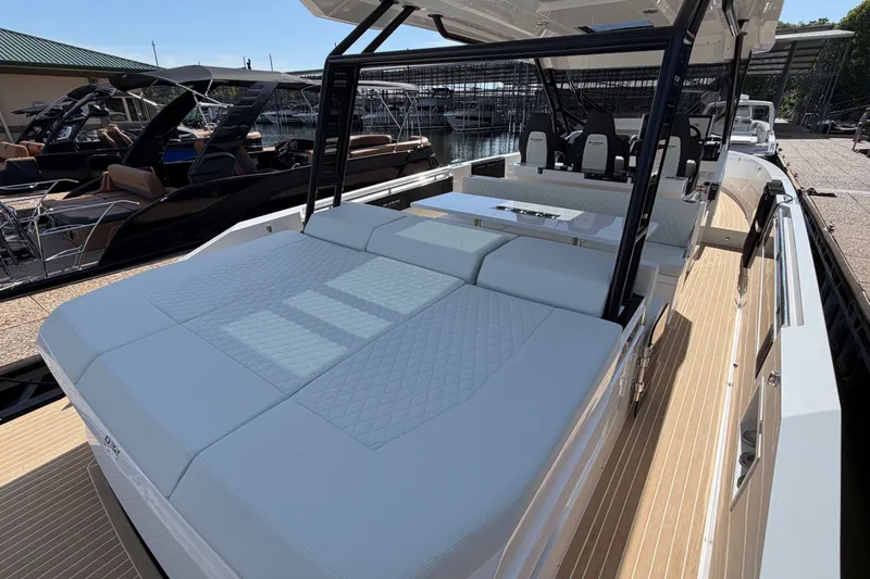 Slide: The Image of 2027 De Antonio Yachts D32 luxury yacht with spacious deck and modern seating. - 5