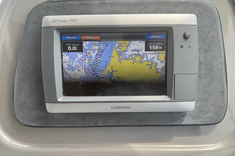 Slide: The Image of Garmin GPSmap 740 on 2006 Cruisers Yachts 370 Express, displaying nautical chart and navigation data. - 19