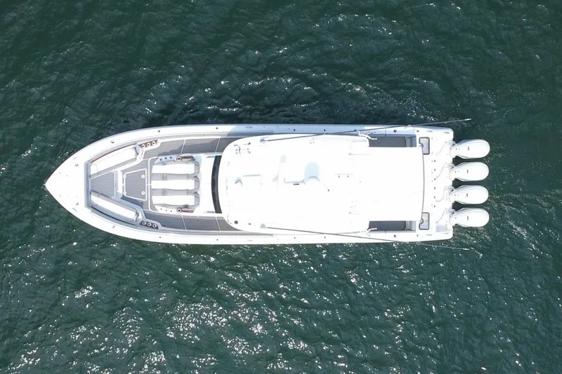 Slide: The Image of Aerial view of 2023 Everglades 455 Center Console boat on open water. - 9