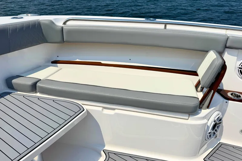Slide: The Image of Luxurious seating on 2023 Everglades 455 Center Console boat, featuring elegant design and comfort. - 50