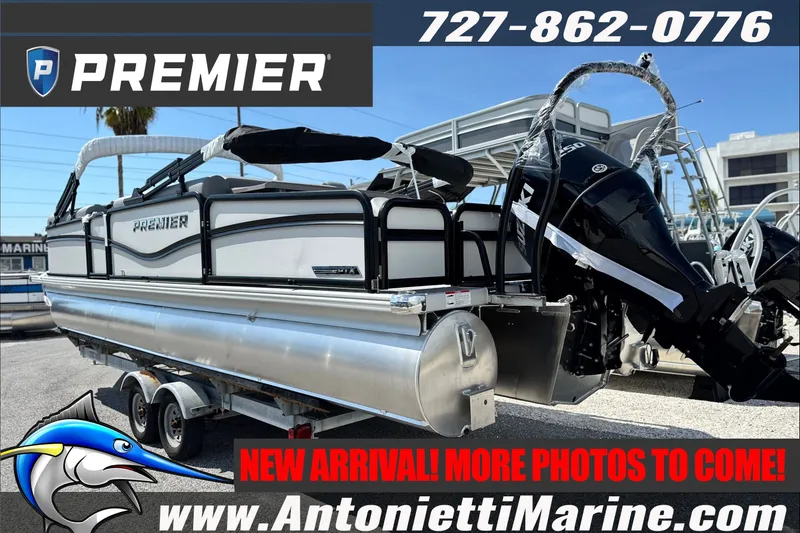 Slide: The Image of 2027 Premier 250 Sunsation RS - CL pontoon boat on trailer at Antonietti Marine. - 2