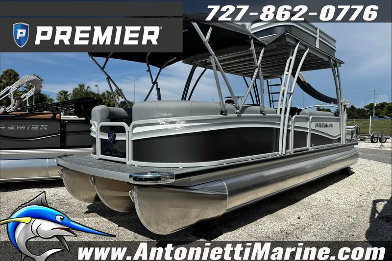 The Image of Premier 250 Solaris Upper Deck CL 2027 pontoon boat at Antonietti Marine dealership. - 0