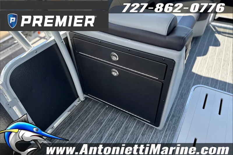 Slide: The Image of Premier 250 Solaris Upper Deck - CL 2027 boat interior with seating and storage. - 12