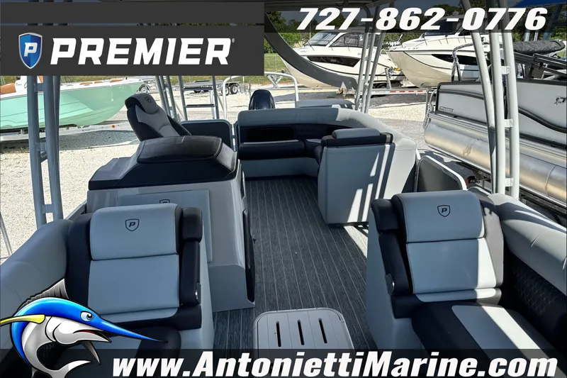 Slide: The Image of Premier 250 Solaris Upper Deck - CL 2027 pontoon boat interior at Antonietti Marine. - 20