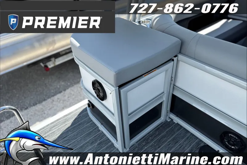 Slide: The Image of Premier 250 Solaris Upper Deck - CL 2027 boat seating with storage and speakers. - 22