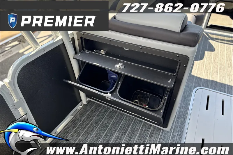 Slide: The Image of Interior storage compartment of 2027 Premier 250 Solaris Upper Deck boat. - 14