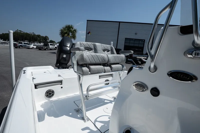Slide: The Image of 2027 Blazer PureBay 2400 boat interior with sleek seating and modern design. - 11