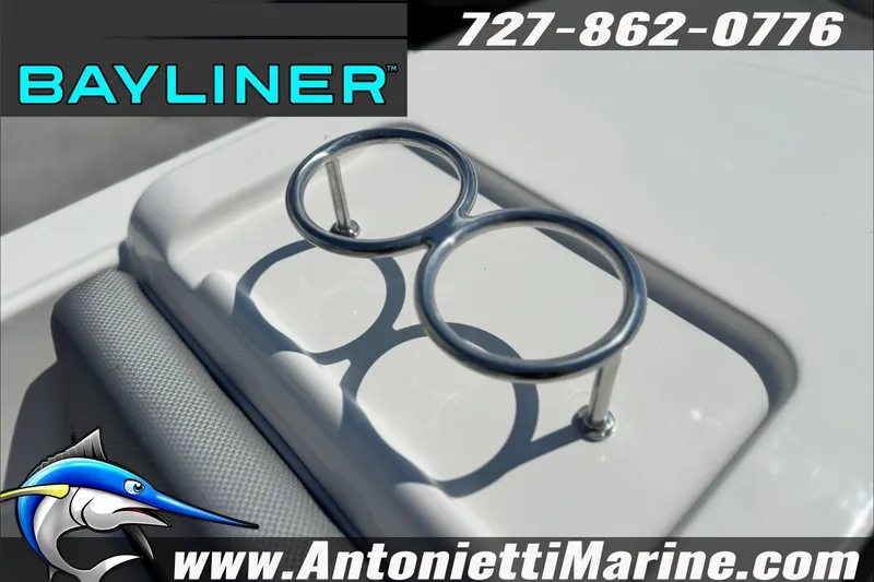 Slide: The Image of Bayliner D22 2026 boat detail with cup holders, Antonietti Marine branding. - 22