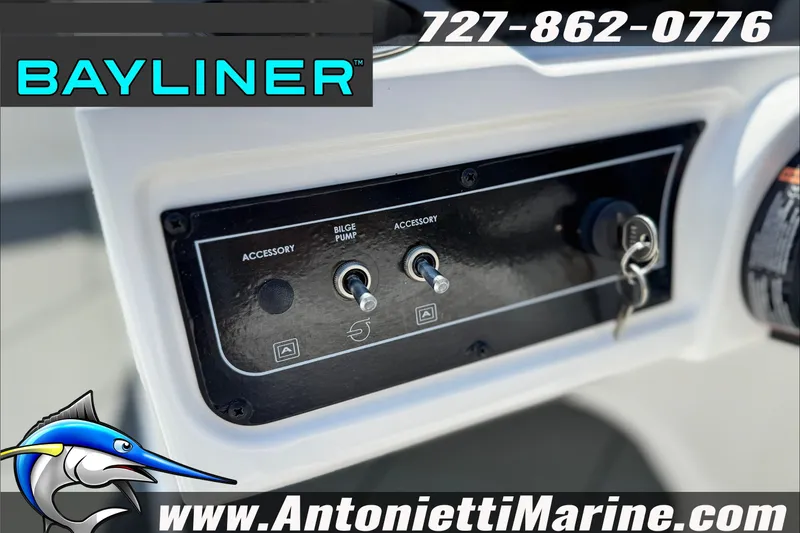 Slide: The Image of Control panel of 2026 Bayliner D22 boat with switches and key ignition. - 17