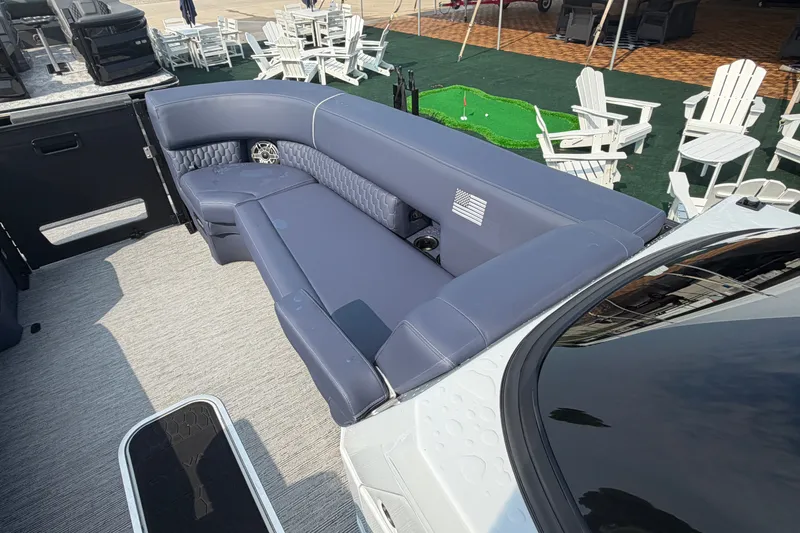 Slide: The Image of Luxurious seating on 2027 Sylvan G5 LZ DC boat, featuring sleek design and comfortable upholstery. - 11
